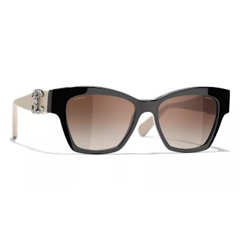 Chanel Black w White Leather Arm  "CC" Logo Frame/Brown
Gradient Lens Sunglasses