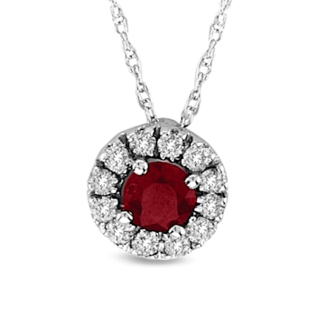 0.53ctw Ruby and Diamond Halo Pendant 14k White Gold