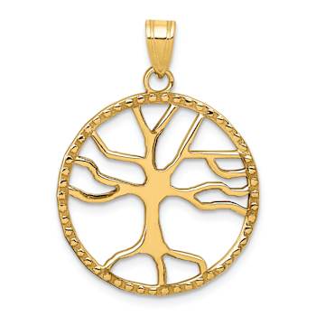 14k Yellow Gold Textured Tree of Life in Round Frame Pendant