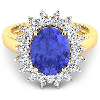 4.22ctw Violet Tanzanite and Diamond 14K Yellow Gold Halo Ring