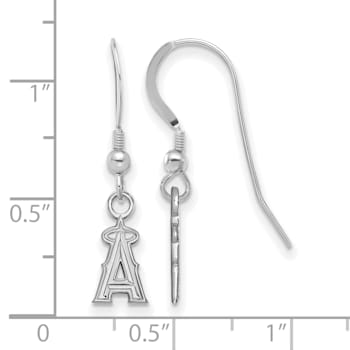 Rhodium Over Sterling Silver MLB LogoArt Los Angeles Angels Dangle Earrings