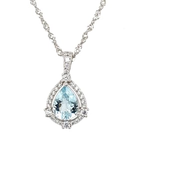 Rhodium Over Sterling Silver 9x7mm Pear Shaped Aquamarine Pendant 2.10ctw