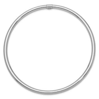 Rhodium Over 14k White Gold 3mm Polished Round Tube Slip-on Bangle