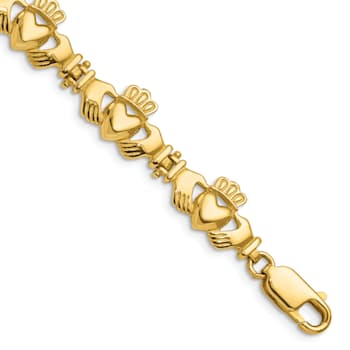 14k Yellow Gold Polished Claddagh Link Bracelet