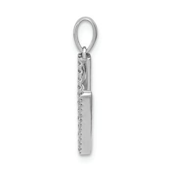 Rhodium Over 14K White Gold Diamond Letter V Initial Pendant