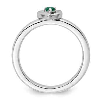 Sterling Silver Stackable Expressions Lab Created Emerald Heart Ring 0.06ctw