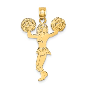 10K Yellow Gold Textured Cheerleader with Pom-Poms Charm