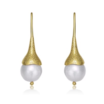 Pear Shape Freshwater Pearl Drop Earrings In 14K White Gold Over
Sterling Silver