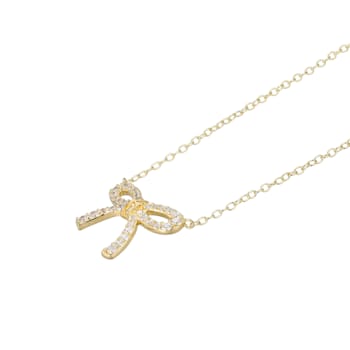 White Cubic Zirconia 18k Rose Gold Over Sterling Silver Bow Necklace 0.43ctw