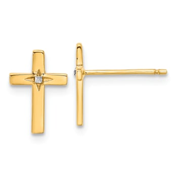 14k Two-tone Diamond-cut Cross Stud Earrings