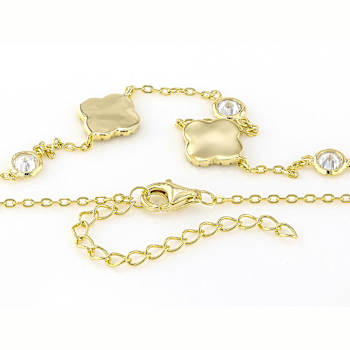 Clover Station Pendant With CZ And Mother-Of-Pearl Necklace In 14K Gold
Over Sterling Silver