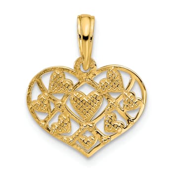 14k Yellow Gold Polished Hearts in Heart Charm