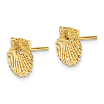 14k Yellow Gold Textured 9mm Scallop Shell Stud Earrings