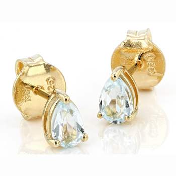 Sky Blue Topaz Pear Shape Stud Earrings In 18K Gold Over Sterling Silver