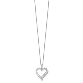 Rhodium Over 14K White Gold Lab Grown Diamond Heart Pendant Necklace