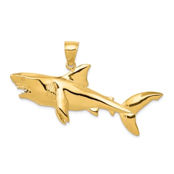 14k Yellow Gold 3D Polished Shark Pendant