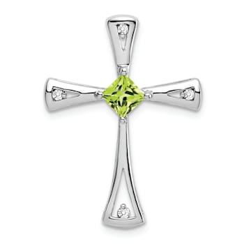 Rhodium Over 14k White Gold Peridot and Diamond Cross chain slide