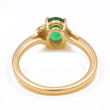 1.09 Ctw Emerald With 0.06 Ctw White Diamond Ring in 14K YG