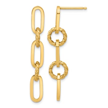 14k Yellow Gold Polished and Textured Chain Link Dangle Earrings