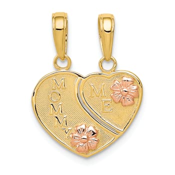 14K Two-tone MOMMY-ME Break-apart Heart Pendant