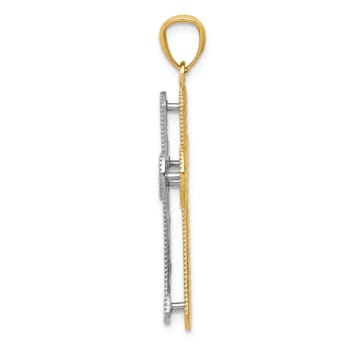 14k Two-tone Gold Polished and Textured 2 Level Cross Pendant