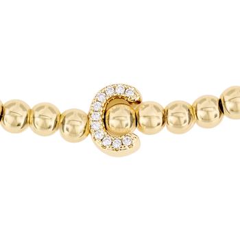 Initial C CZ Beaded Bracelet Set In 14K Gold Over Brass 0.11ctw