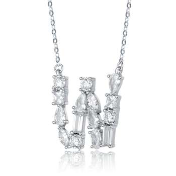 Initial W Mixed Cut CZ Pendant Necklace In Sterling Silver 18 Inch