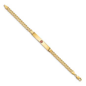 14k Yellow Gold Medical Red Enamel Curb Link ID Bracelet