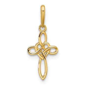 14k Yellow Gold Polished Heart Celtic Cross Pendant