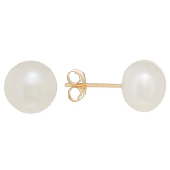 7-7.5mm White Cultured Freshwater Pearl 14k Yellow Gold Jewelry Set