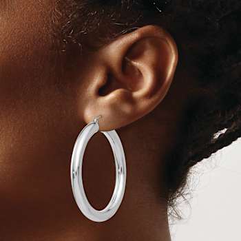 Rhodium Over 14k White Gold 1 3/4" Polished Hoop Earrings