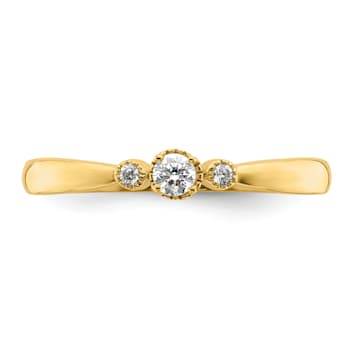14K Yellow Gold Petite Beaded Edge Round Diamond Ring 0.1ctw