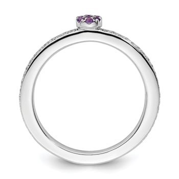 14K White Gold Stackable Expressions Amethyst and Diamond Ring 0.075ctw