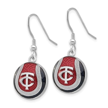 Rhodium Over Sterling Silver MLB LogoArt Minnesota Twins Enamel Earrings