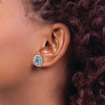 Sterling Silver Rhodium-plated with 14K Accent  Multi Gemstone Post
Dangle Earrings