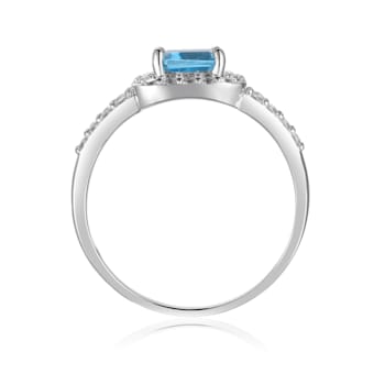 Blue Topaz with White Topaz Accents Sterling Silver Ring, 2.97ctw