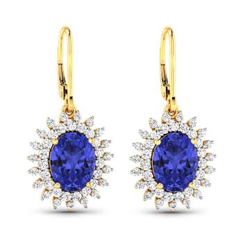 2.82ctw 14K Yellow Gold Tanzanite and White Diamond Halo Earrings