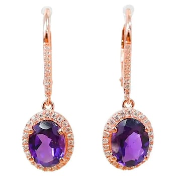 Amethyst and CZ 2.98 Ctw Oval 18K Rose Gold Over Sterling Silver Drop
Earrings Jewelry.