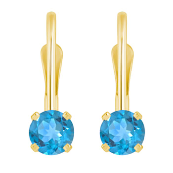 4mm Round Blue Topaz 14k Yellow Gold Drop Earrings