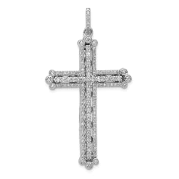 Rhodium Over 14K White Gold 1ct. Diamond Budded Cross Pendant