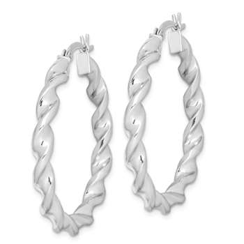 Rhodium Over Sterling Silver Twisted 3.5x35mm Hoop Earrings