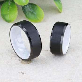 SIGMA Black Tungsten Brushed Center Men’s Wedding Band with Polished
Edges & White Interior 8mm