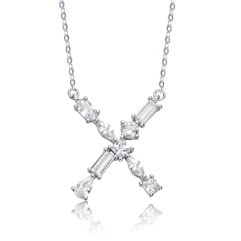 Initial X Mixed Cut CZ Pendant Necklace In Sterling Silver 18 Inch