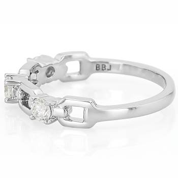 Moissanite And LInk Ring In Sterling Silver