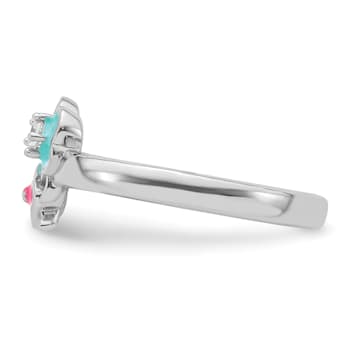 Rhodium Over Sterling Silver Blue and Pink Enameled with Cubic Zirconia
Floral Children's Ring
