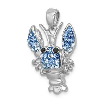 Rhodium Over Sterling Silver Polished Blue Crystal Lobster Pendant