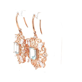 Aquamarine and White Cubic Zirconia 18K Rose Gold Over Sterling Silver
Earrings 3.20ctw