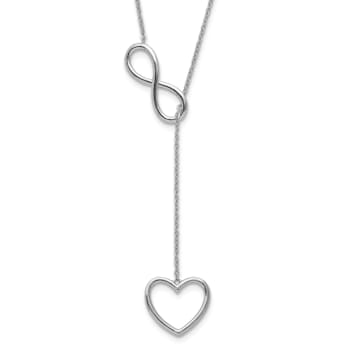 Rhodium Over Sterling Silver Infinity Drop Heart with 2-inch Extension Necklace