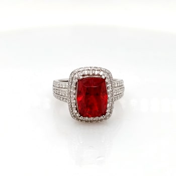 6.25 Cts Rhodochrosite and 0.99 Cts White Diamond Ring in 14K WG