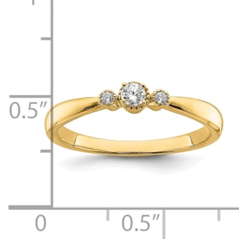 14K Yellow Gold Petite Beaded Edge Round Diamond Ring 0.1ctw